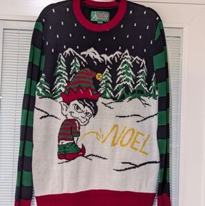 Elf Peeing in the Snow Ugly Christmas Sweater XL